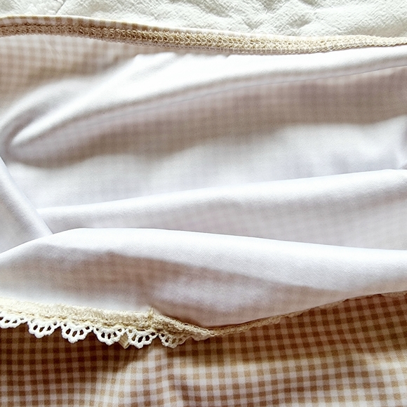 Handmade, Beige / Light Brown + White Gingham Check Strapless Short Dress Size S - Picture 8 of 10